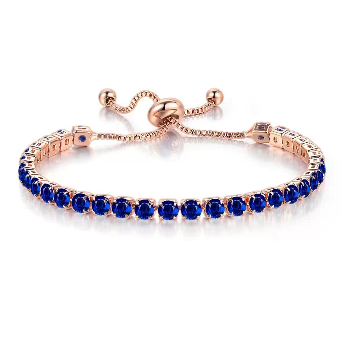 Wholesale 4mm round single row full diamond adjustable crystal tennis birthstone copper bracelet